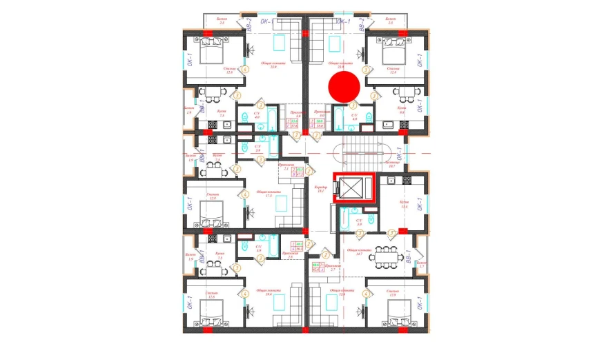 2-xonali xonadon 58 m²  6/12 qavat | CHINARA PARK Turar-joy majmuasi