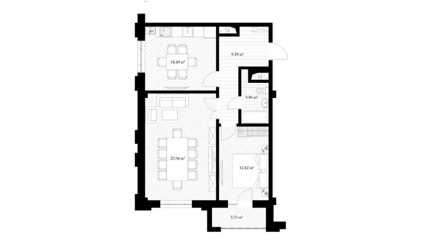 2-комнатная квартира 65.93 м²  8/9 этаж | Жилой комплекс Parkent Avenue