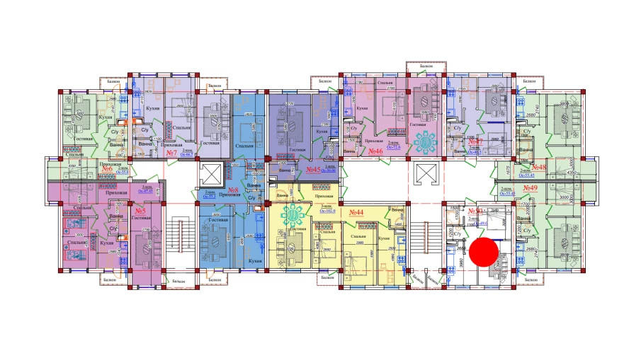 2-xonali xonadon 49 m²  3/9 qavat | ZAR ZAMONAVIY UYLAR Turar-joy majmuasi