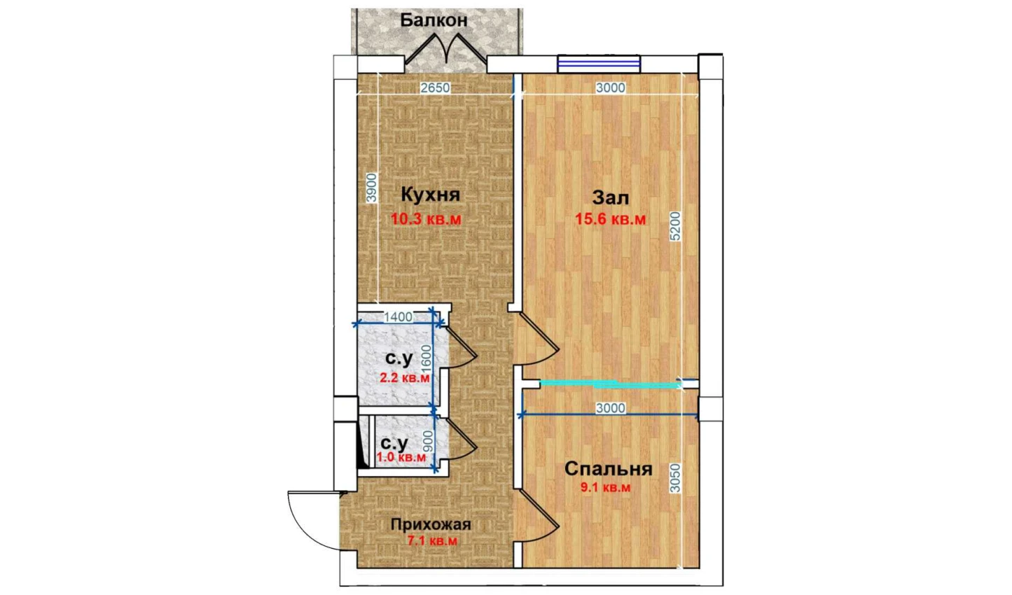 2-xonali xonadon 45.3 m²  4/6 qavat | MBG Turar-joy majmuasi