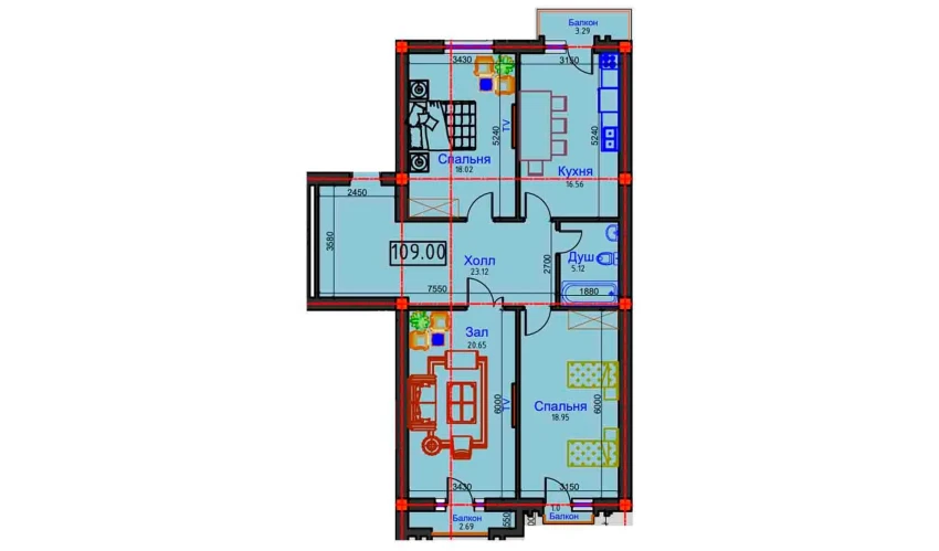 3-xonali xonadon 109 m²  6/8 qavat | BAHOR Turar-joy majmuasi