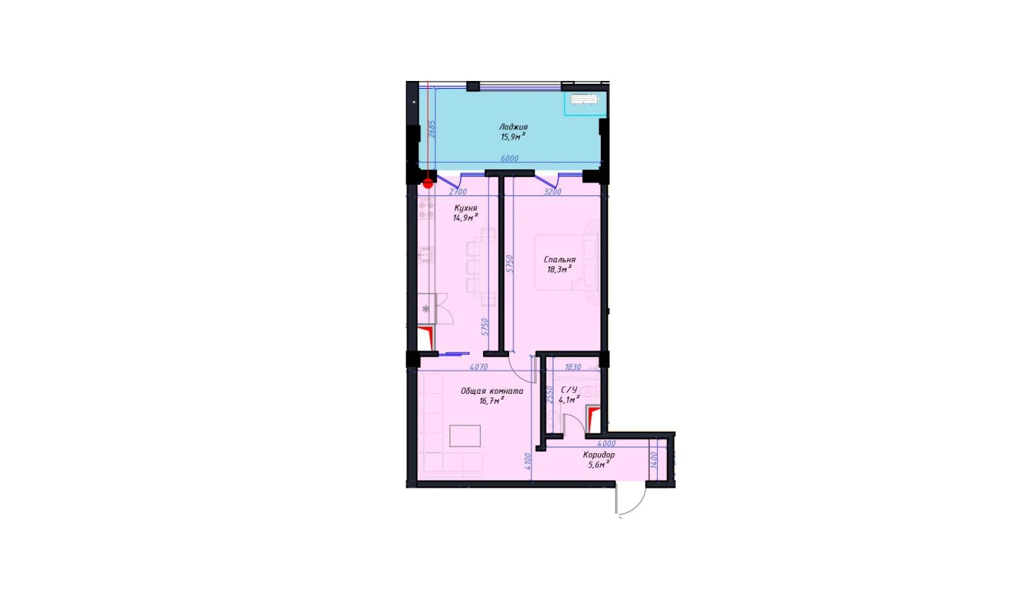 1-комн. квартира 58.7 м²  6/14 этаж | Жилой комплекс Avia Palace