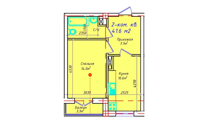 1-комнатная квартира 41.6 м²  4/5 этаж | Жилой комплекс CHIRCHIQ CITY