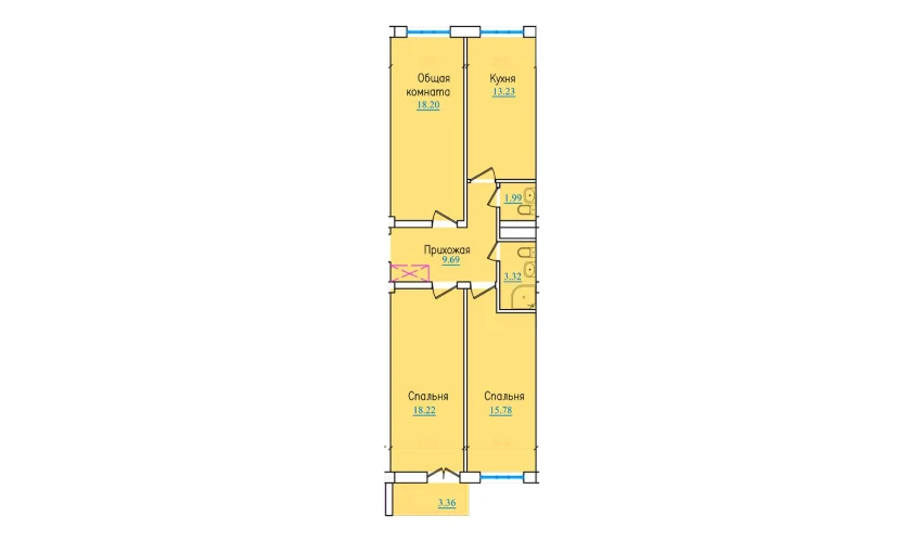 3-xonali xonadon 83.79 m²  3/9 qavat | PROVANS Turar-joy majmuasi