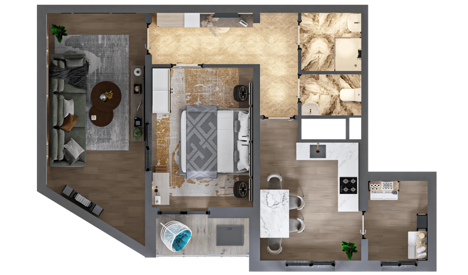 2-xonali xonadon 58.1 m² 13/16 qavat | TRINITY Turar-joy majmuasi 2-xonali xonadon 58.1 m² 13/16 qavat | TRINITY Turar-joy majmuasi