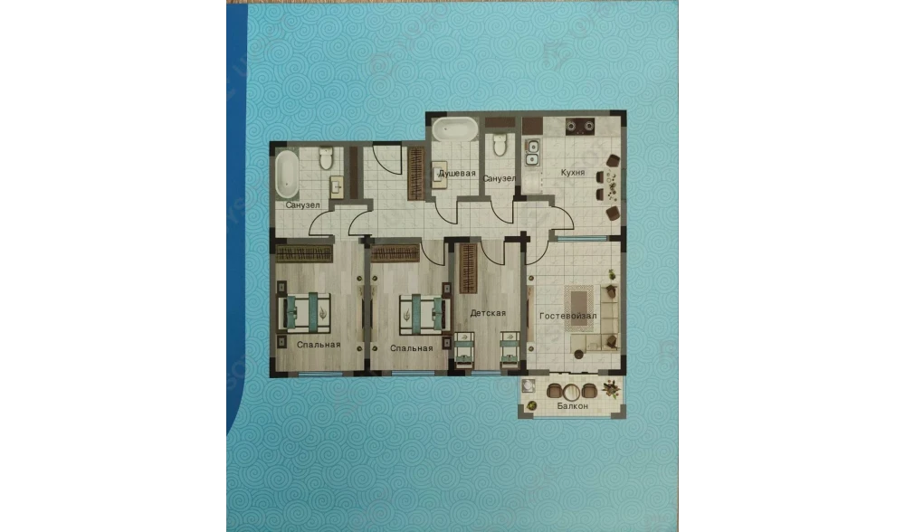 4-xonali xonadon 87.15 m²  1/11 qavat | TANG SAROY Turar-joy majmuasi