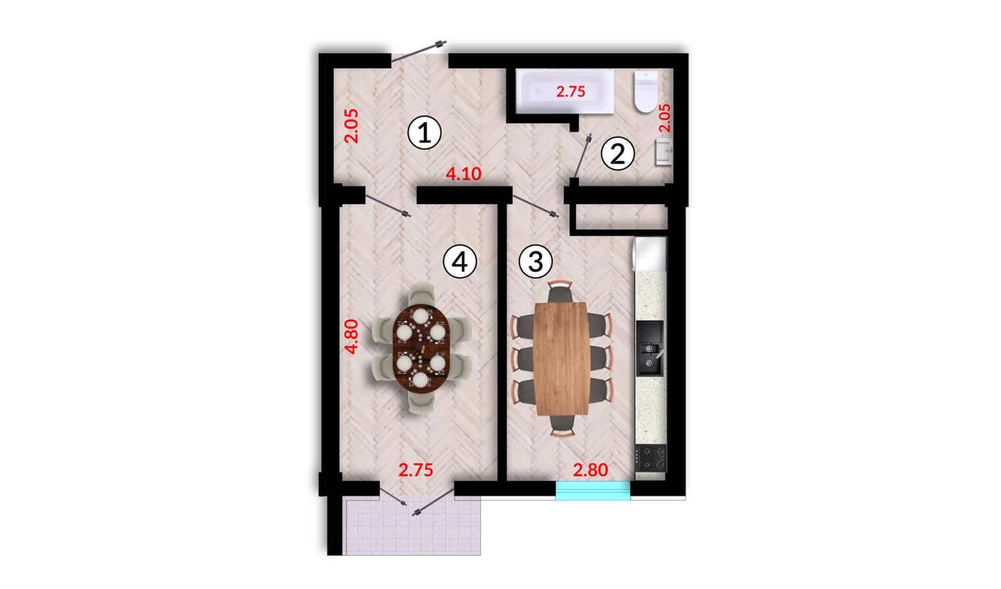 1-комн. квартира 40.7 м²  4/10 этаж | Жилой комплекс Ko'kcha-Oqtepa