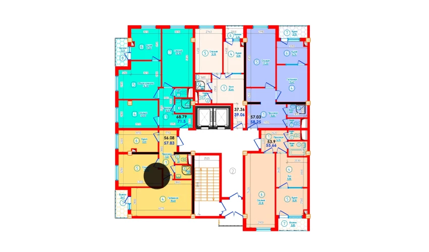 2-комнатная квартира 57.83 м²  7/12 этаж | Жилой комплекс S-Tower