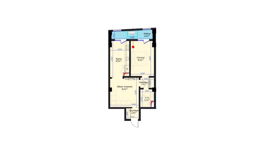 2-комнатная квартира 59.3 м²  13/14 этаж | Жилой комплекс Avia Palace