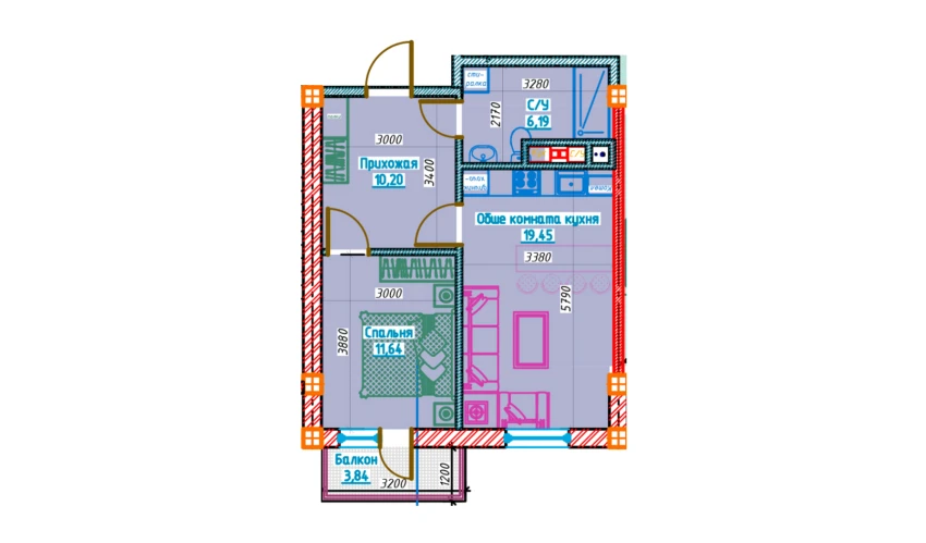 2-комнатная квартира 47.47 м²  4/13 этаж | Жилой комплекс Al-Qasr