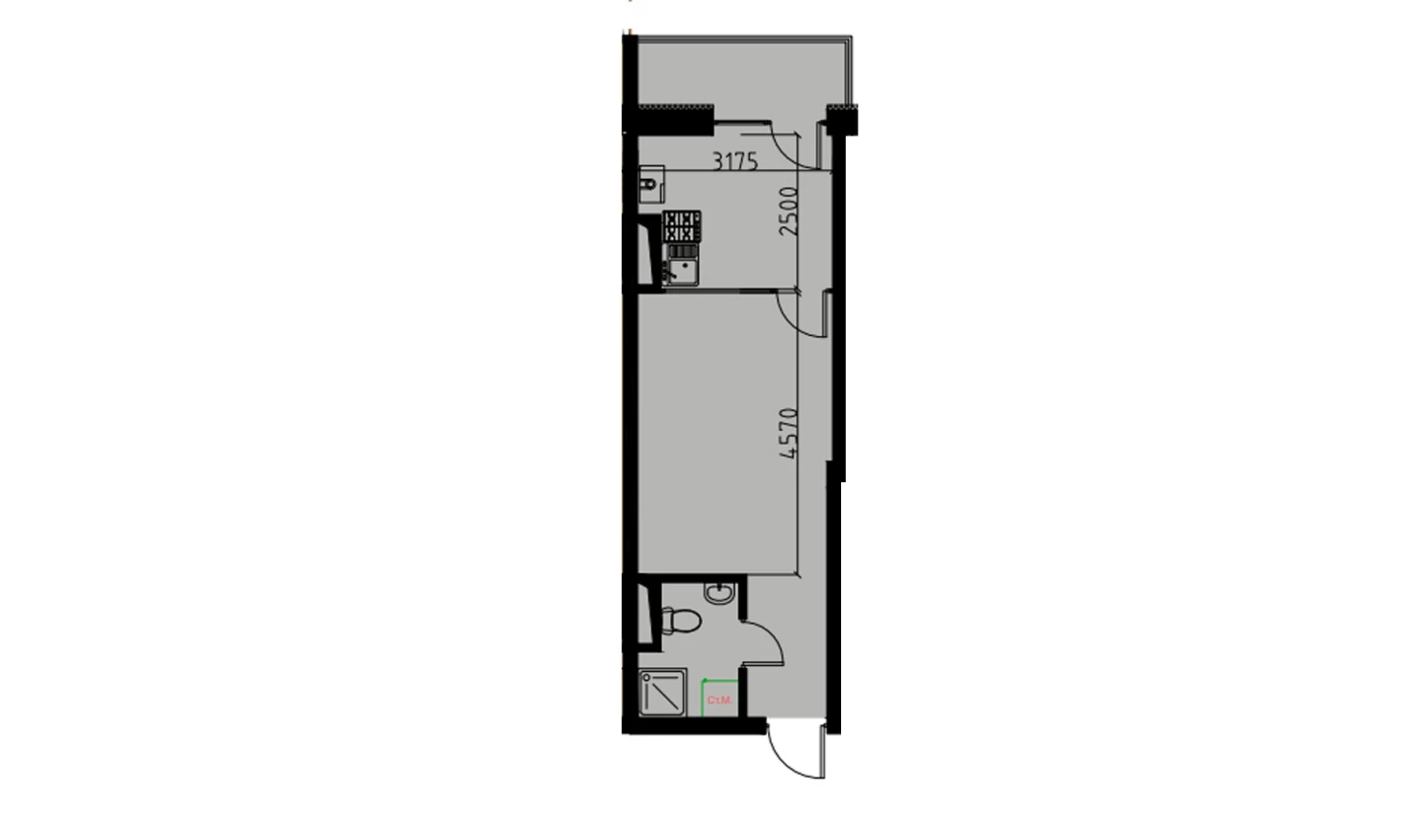1-xonali xonadon 29.24 m²  9/10 qavat | YANGIOBOD RESIDENCE Turar-joy majmuasi