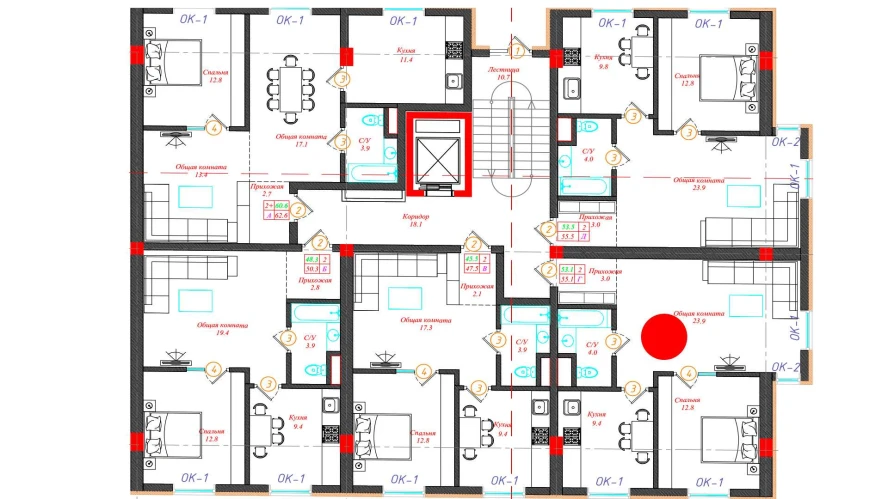 2-комн. квартира 55.1 м²  1/12 этаж | Жилой комплекс CHINARA PARK