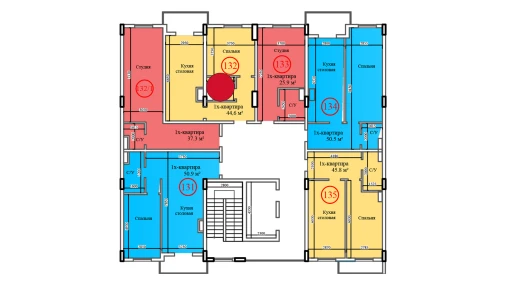 1-комнатная квартира 44.6 м²  13/14 этаж | Жилой комплекс Al-Barakat