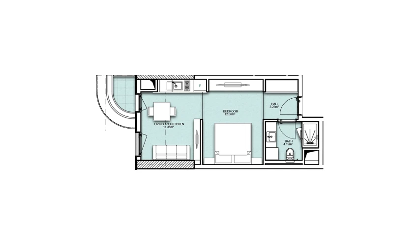 1-комнатная квартира 34.8 м²  6/19 этаж | Жилой комплекс Resim Taşkent