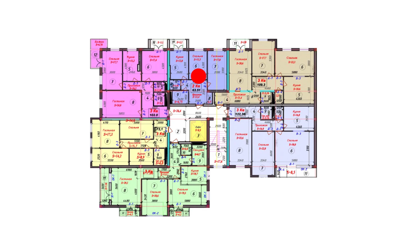 2-комн. квартира 63.61 м²  6/9 этаж | Жилой комплекс SAMARQAND CITY