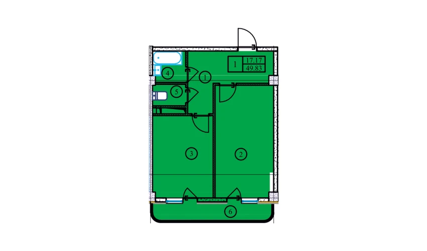 1-xonali xonadon 49.83 m²  7/9 qavat | YANGI O'ZBEKISTON Turar-joy majmuasi