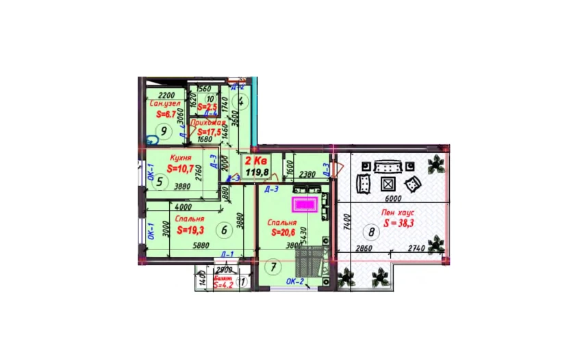 2-комнатная квартира 115.13 м²  7/9 этаж | Жилой комплекс SAMARQAND CITY