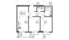 2-комн. квартира 60.92 м²  2/12 этаж | Жилой комплекс SUN