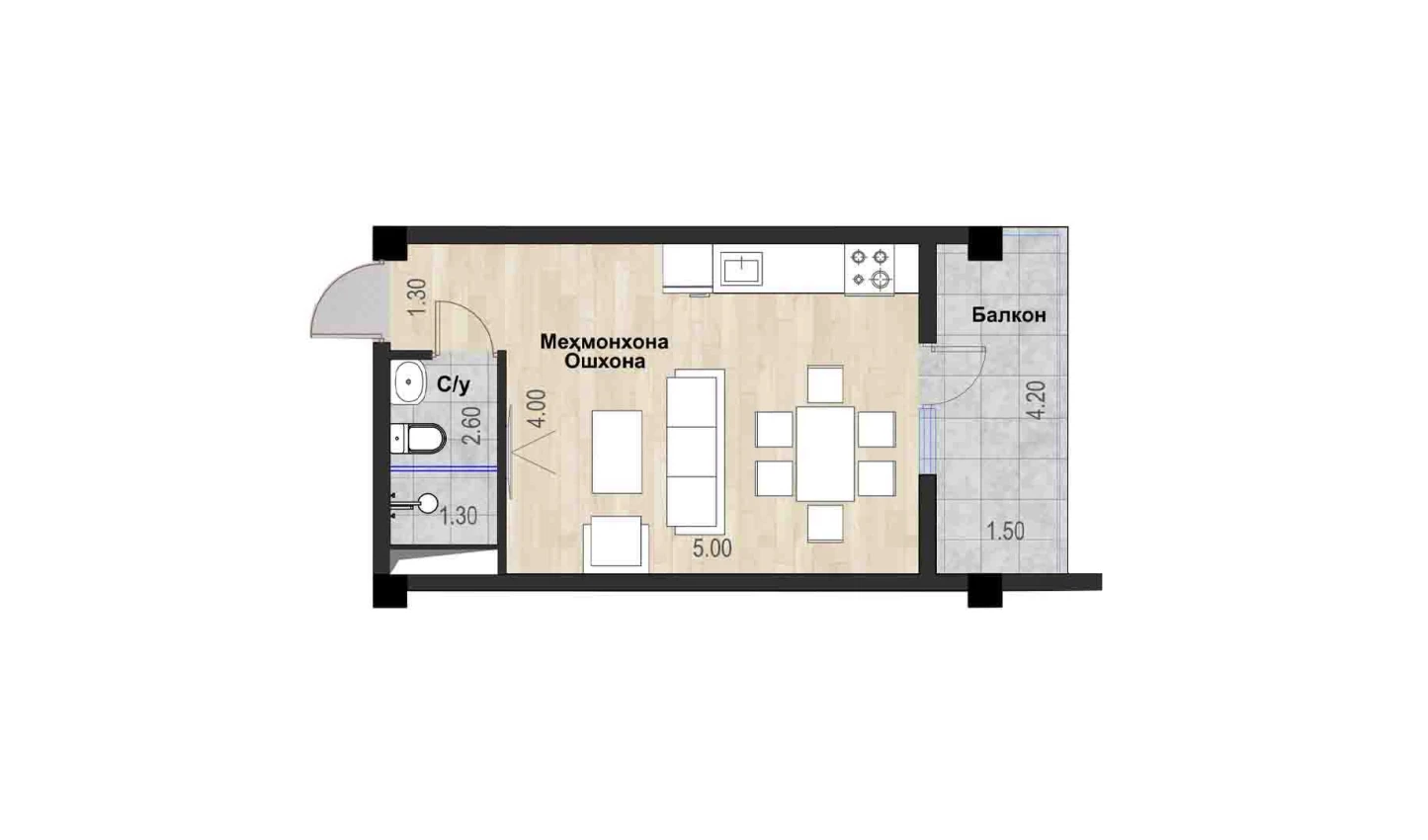 1-комн. квартира 31.24 м²  6/7 этаж | Жилой комплекс Bochka Resort