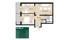 2-комн. квартира 44.89 м²  2/16 этаж | Жилой комплекс SOKIN DIYOR