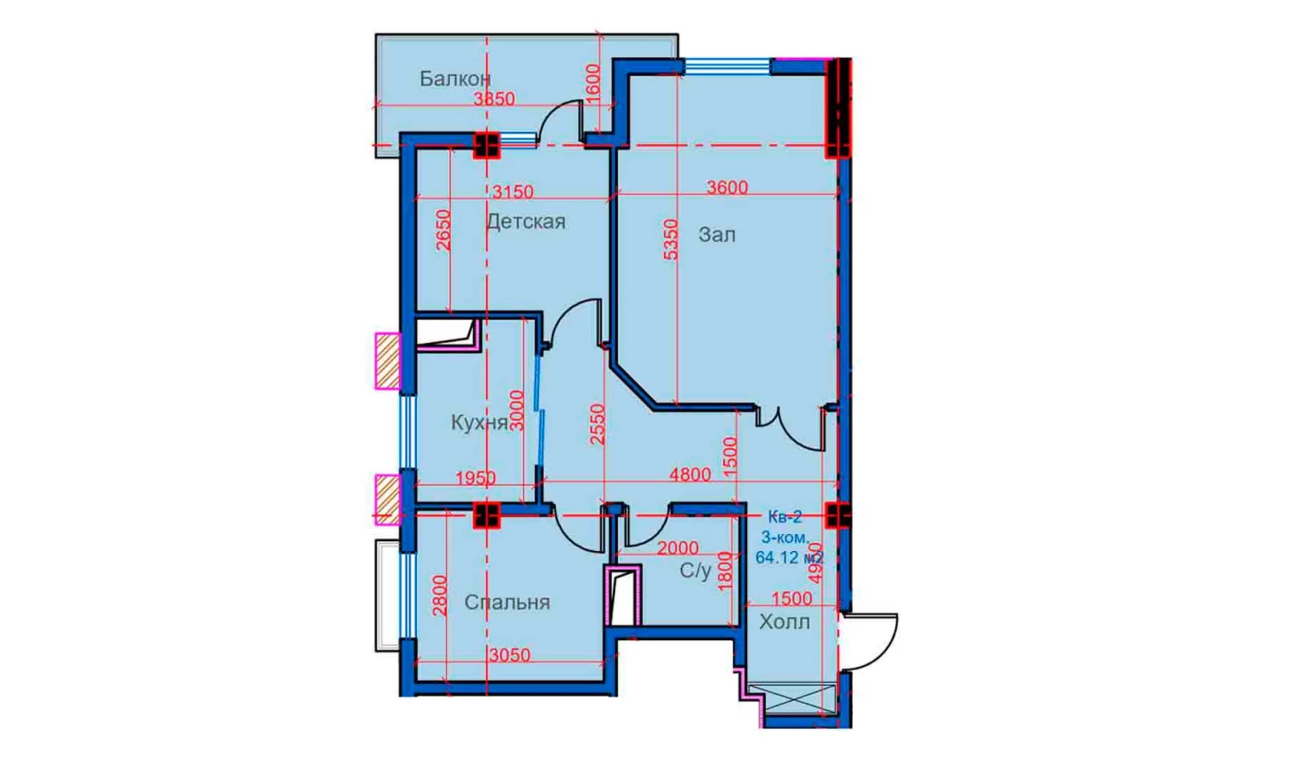 3-комн. квартира 64.12 м²  9/12 этаж | Жилой комплекс Sokin city