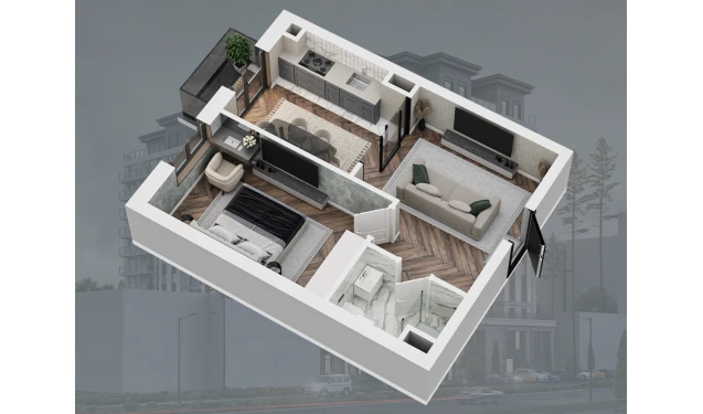 2-xonali xonadon 45.9 m²  8/12 qavat | Bunyodobod Turar-joy majmuasi
