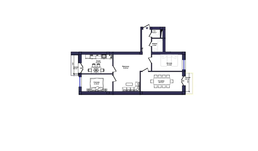 3-xonali xonadon 99.46 m²  4/10 qavat | KAMALAK Turar-joy majmuasi