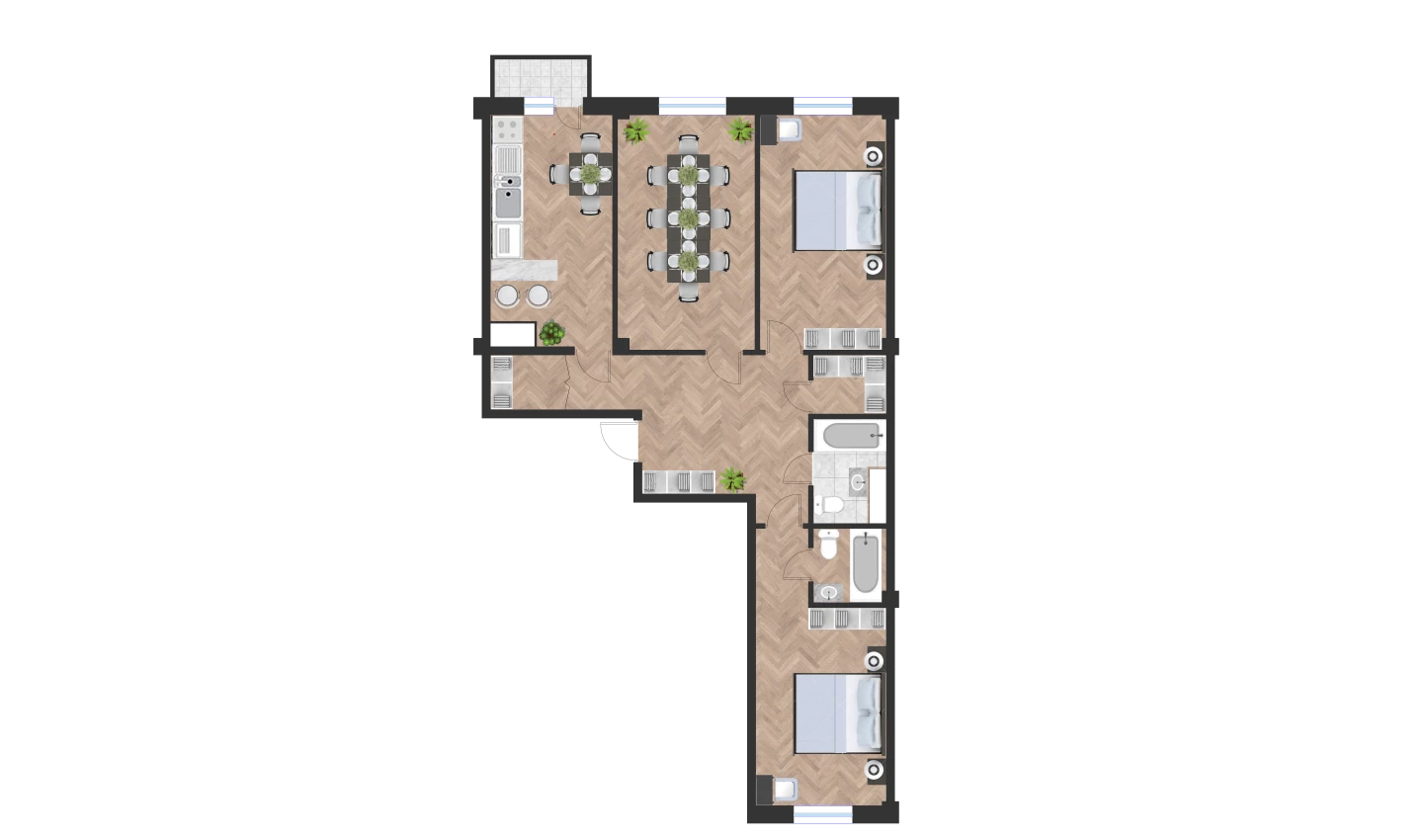 3-комн. квартира 98.37 м²  2/10 этаж | Жилой комплекс Ko'kcha-Oqtepa