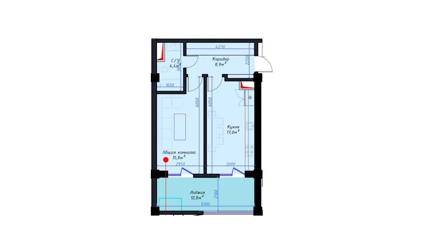1-комнатная квартира 59 м²  11/14 этаж | Жилой комплекс Avia Palace
