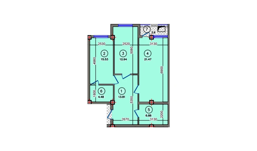2-xonali xonadon 78.71 m²  5/10 qavat | Qibray City Turar-joy majmuasi