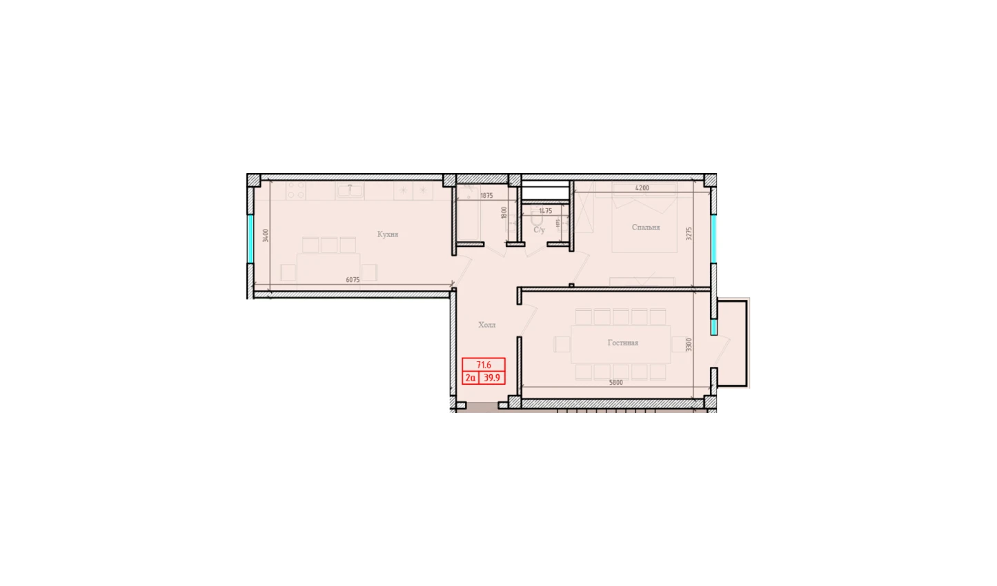 2-xonali xonadon 71.6 m² 6/7 qavat | Gulbadanbegim Turar-joy majmuasi 2-xonali xonadon 71.6 m² 6/7 qavat | Gulbadanbegim Turar-joy majmuasi