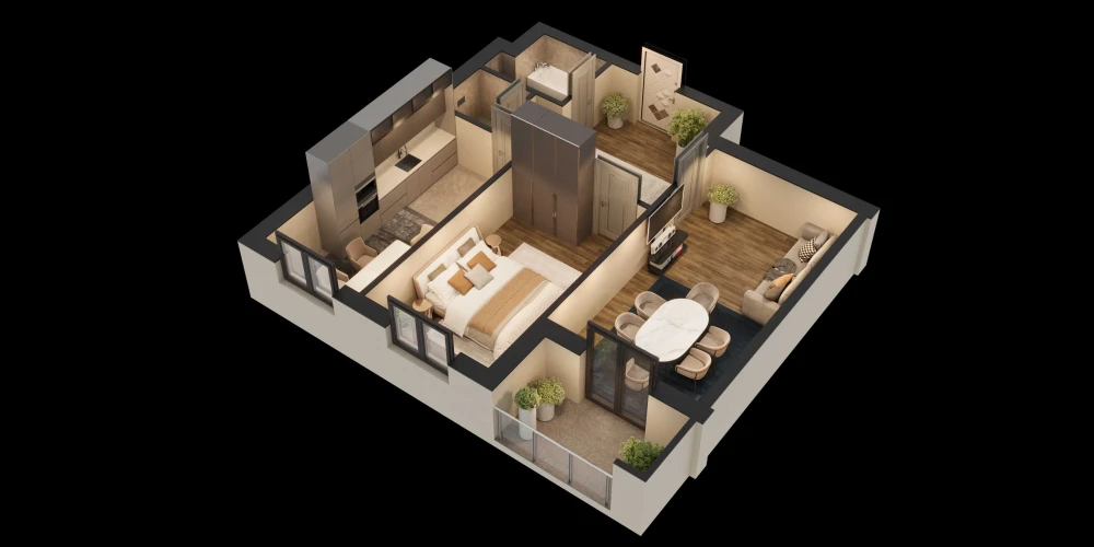 2-комн. квартира 68.65 м²  2/8 этаж | Жилой комплекс Saxro