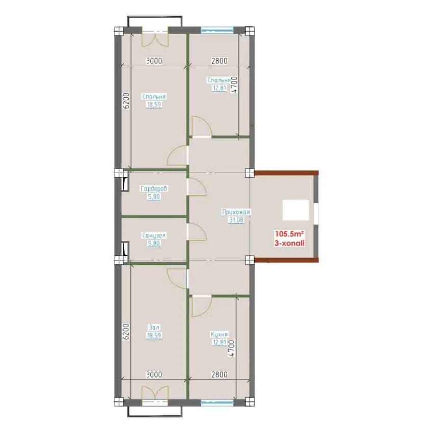 3-комн. квартира 105.5 м²  9/9 этаж | Жилой комплекс YANGI AVLOD