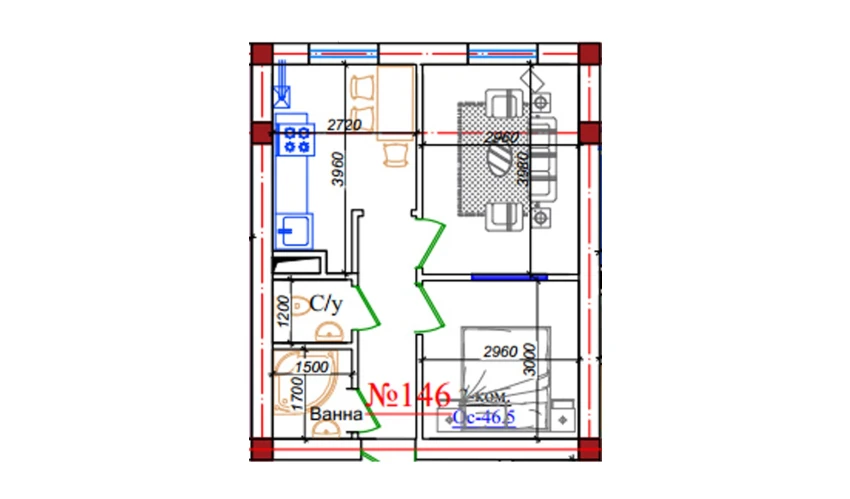 2-комнатная квартира 46.5 м²  3/9 этаж | Жилой комплекс ZAR ZAMONAVIY UYLAR