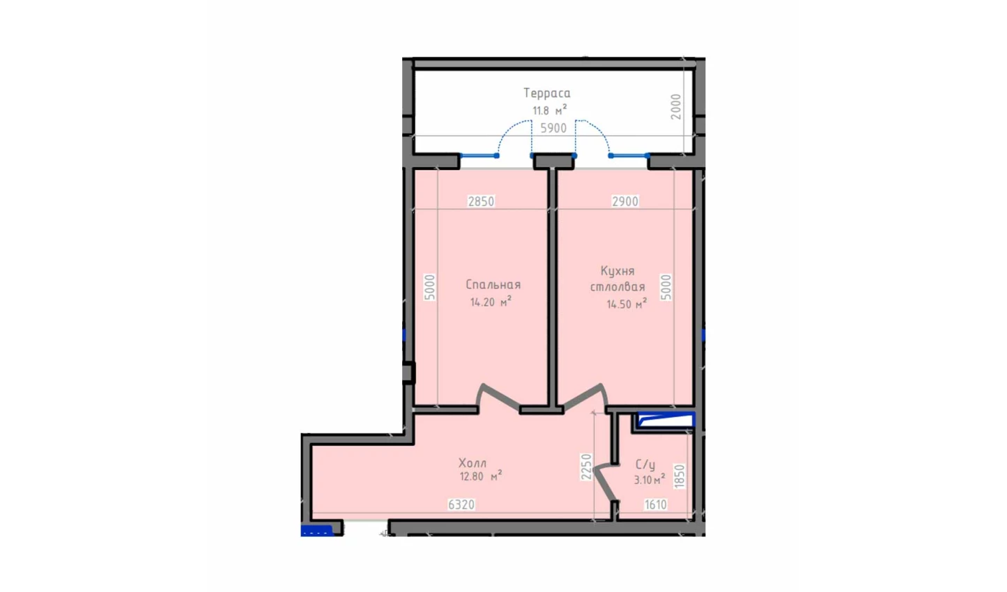 1-xonali xonadon 59.5 m²  9/13 qavat | ORZU SAROYI Turar-joy majmuasi