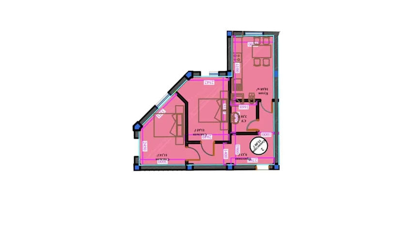 2-комнатная квартира 51 м²  2/11 этаж | Жилой комплекс ANHOR AVENUE