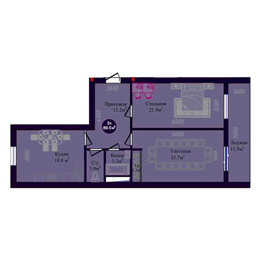 2-комн. квартира 89.5 м²  2/9 этаж | Жилой комплекс Navruz Avenue