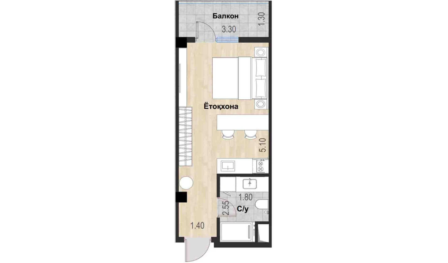 1-комн. квартира 28.96 м²  4/7 этаж | Жилой комплекс Bochka Resort