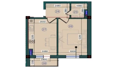 1-xonali xonadon 44.2 m²  4/7 qavat | Bristol Turar-joy majmuasi