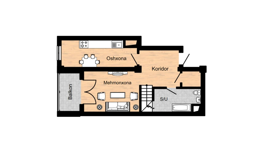 1-xonali xonadon 107.4 m²  16/16 qavat | Musaffo Turar-joy majmuasi
