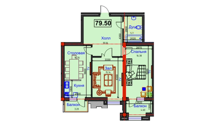 2-xonali xonadon 79.5 m²  9/12 qavat | GAGARIN AVENUE Turar-joy majmuasi