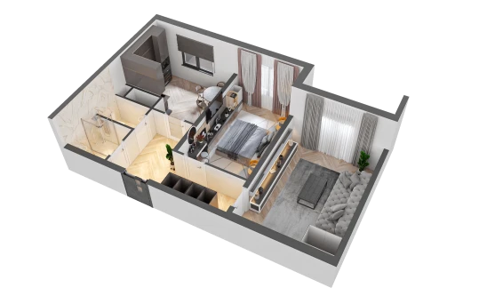 2-комнатная квартира 61.8 м²  13/16 этаж | Жилой комплекс TRINITY