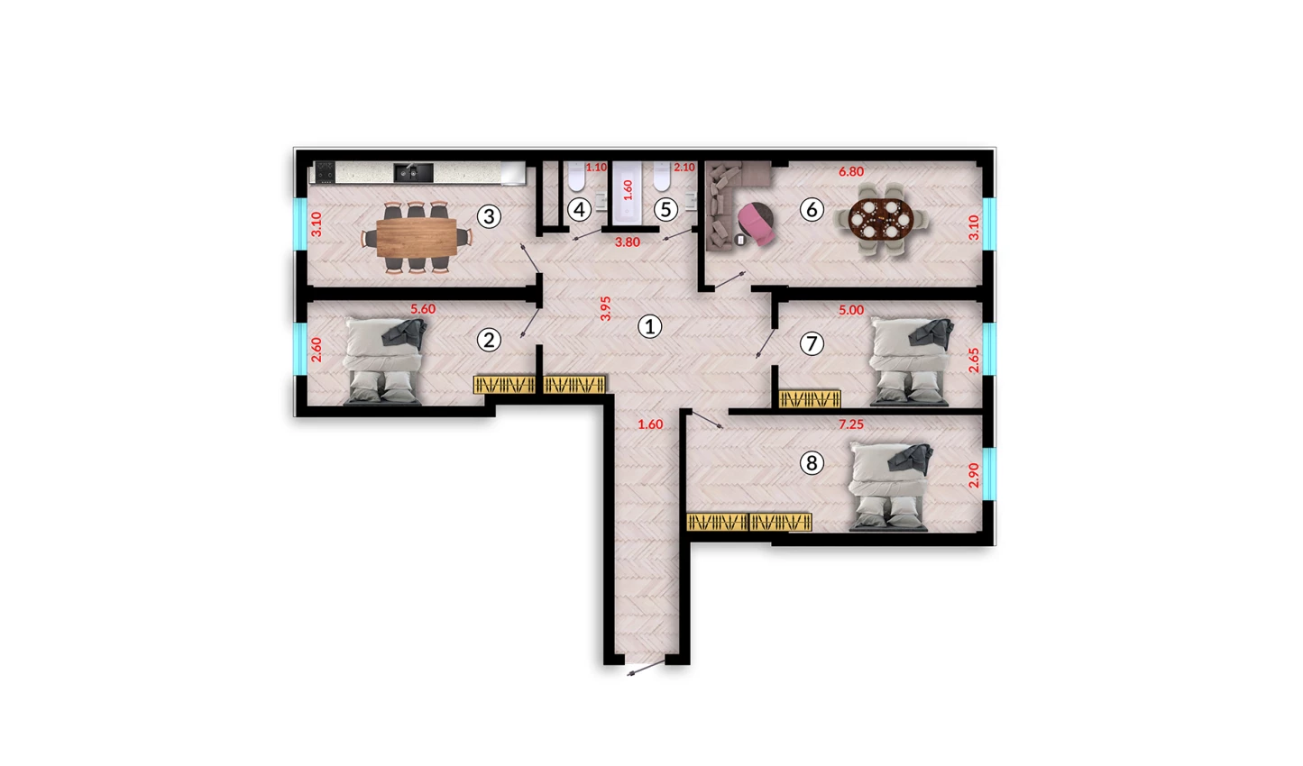 4-комн. квартира 124 м²  10/10 этаж | Жилой комплекс Ko'kcha-Oqtepa
