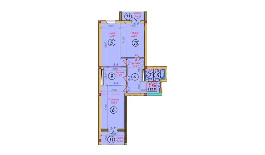 3-xonali xonadon 112.8 m²  8/9 qavat | SAMARQAND CITY Turar-joy majmuasi