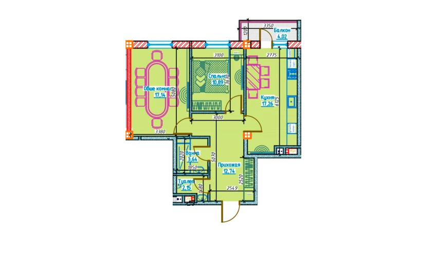 2-комнатная квартира 63.82 м²  7/13 этаж | Жилой комплекс Al-Qasr