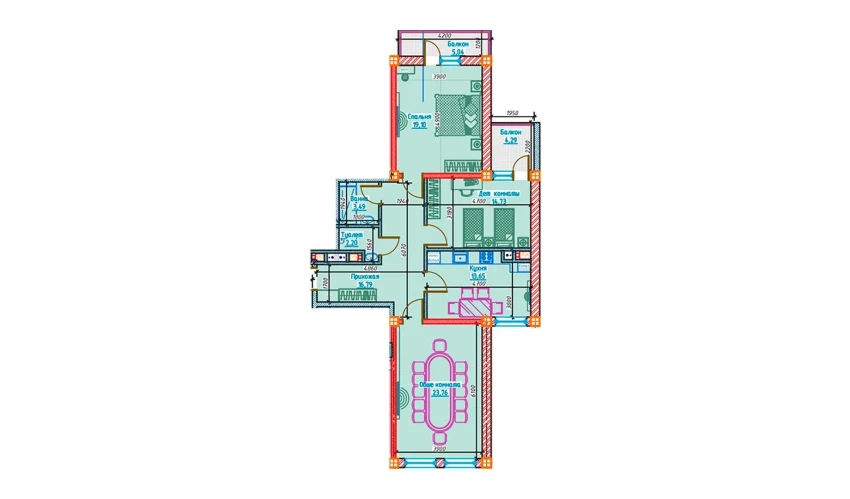 3-комнатная квартира 93.72 м²  5/13 этаж | Жилой комплекс Al-Qasr