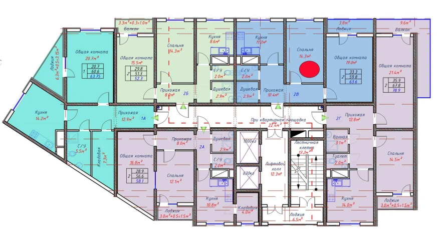 2-комн. квартира 61.8 м²  8/16 этаж | Жилой комплекс TRINITY