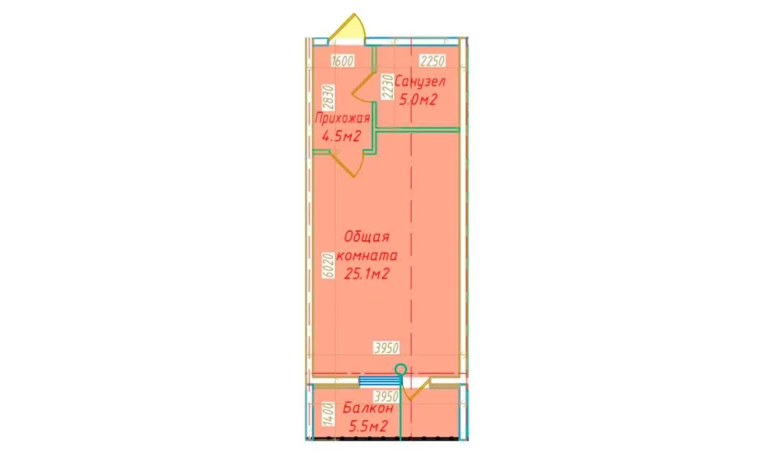 1-комнатная квартира 40.1 м²  11/16 этаж | Жилой комплекс DO'MBIROBOD RESIDENCE