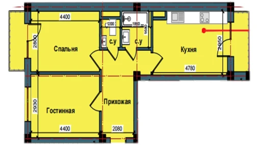 2-xonali xonadon 61.7 m²  6/10 qavat | NUR BARAKA Turar-joy majmuasi