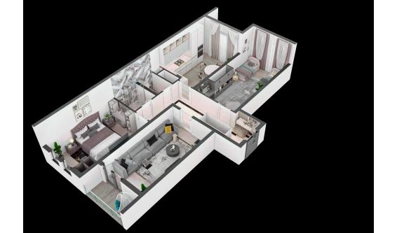 3-xonali xonadon 80.3 m²  8/16 qavat | TRINITY Turar-joy majmuasi
